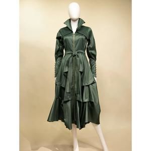 Samuel Dong Olive Green Tiered Midi Trench Dress